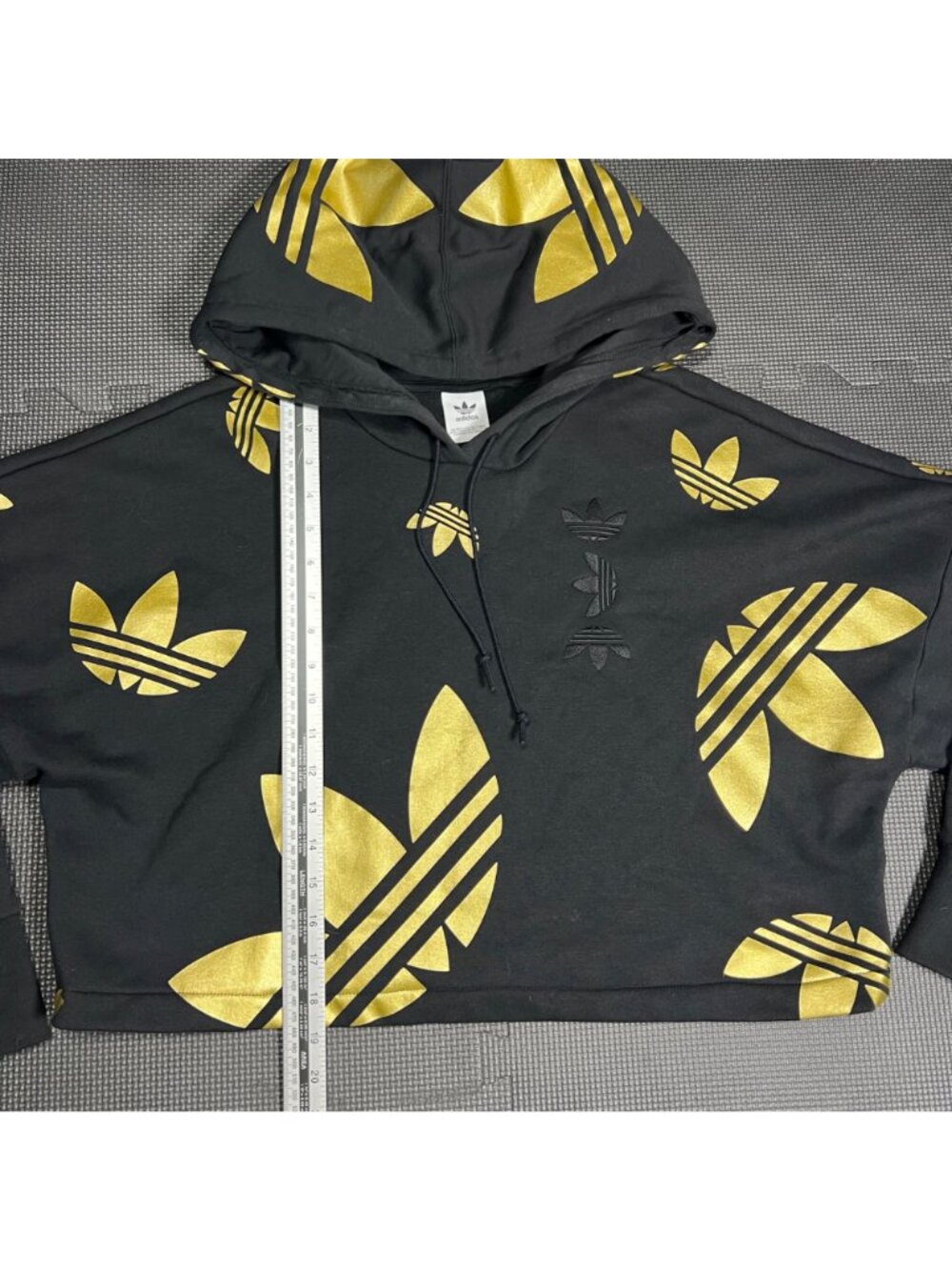 Adidas Black & Gold Trefoil Logo Cropped Hoodie Womens L - Picture 3 of 5